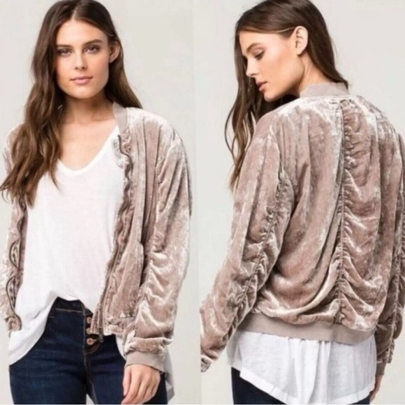Free People Jackets & Blazers - Free People Ruched Velvet Bomber Jacket in XS